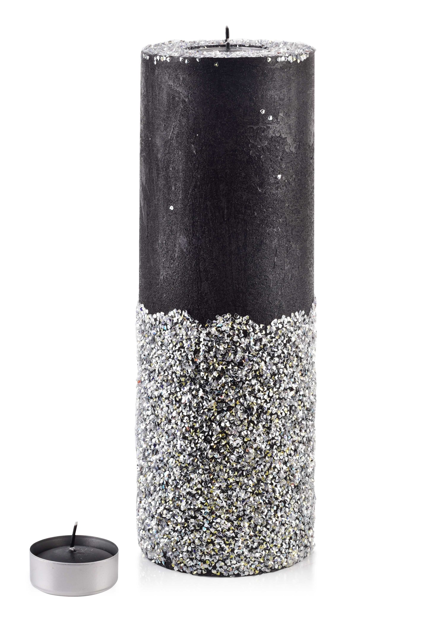 ŚWIECA LAMPION WALEC 120X360 DIAMENT CZARNY SREBRO Mondex