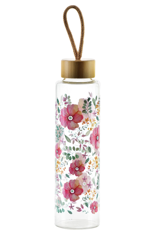 HOLLIE PINK Butelka 600ml 6,4x4,4xh24cm różowe kwiaty Allesken