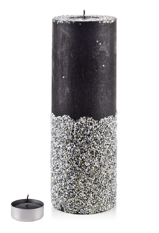 ŚWIECA LAMPION WALEC 120X360 DIAMENT CZARNY SREBRO Mondex